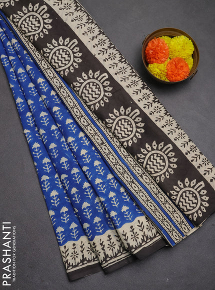 Jaipur cotton saree blue and black with allover butta prints and printed border
