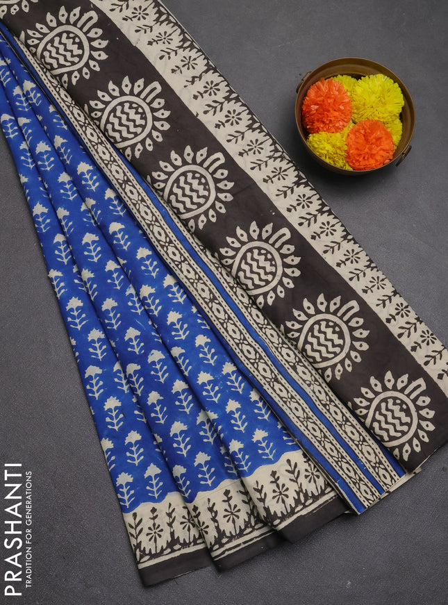 Jaipur cotton saree blue and black with allover butta prints and printed border