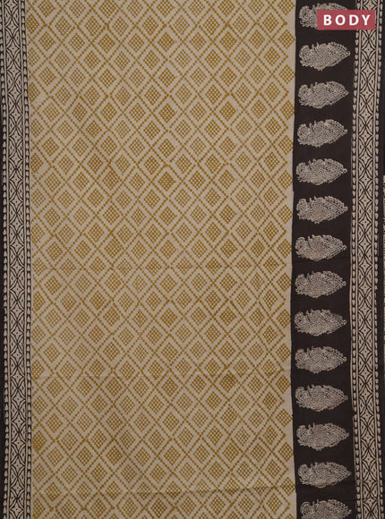 Jaipur cotton saree beige and coffee brown with allover geometric prints and long printed border