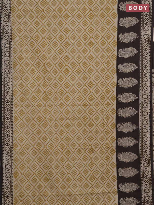 Jaipur cotton saree beige and coffee brown with allover geometric prints and long printed border