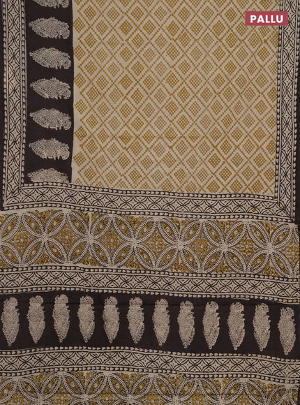 Jaipur cotton saree beige and coffee brown with allover geometric prints and long printed border
