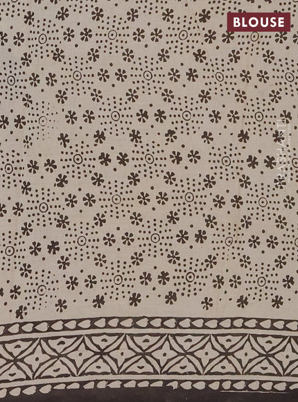 Jaipur cotton saree beige and coffee brown with allover geometric prints and long printed border