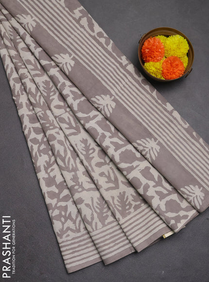 Jaipur cotton saree grey with allover prints and printed border
