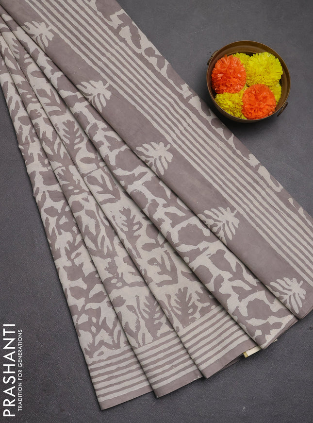 Jaipur cotton saree grey with allover prints and printed border