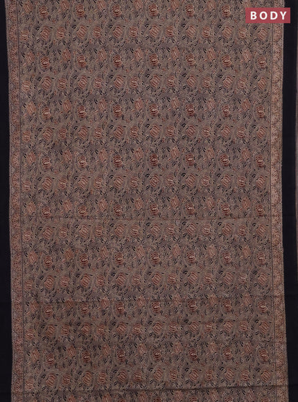 Jaipur cotton saree grey and navy blue with allover prints and printed border