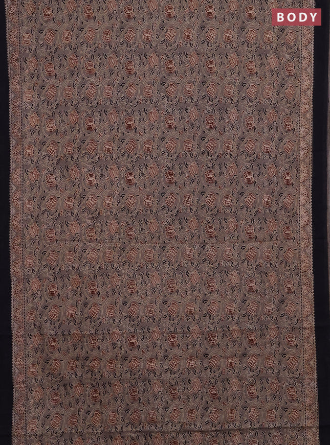 Jaipur cotton saree grey and navy blue with allover prints and printed border