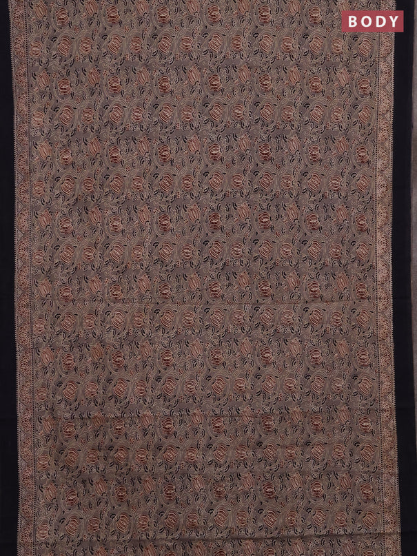 Jaipur cotton saree grey and navy blue with allover prints and printed border