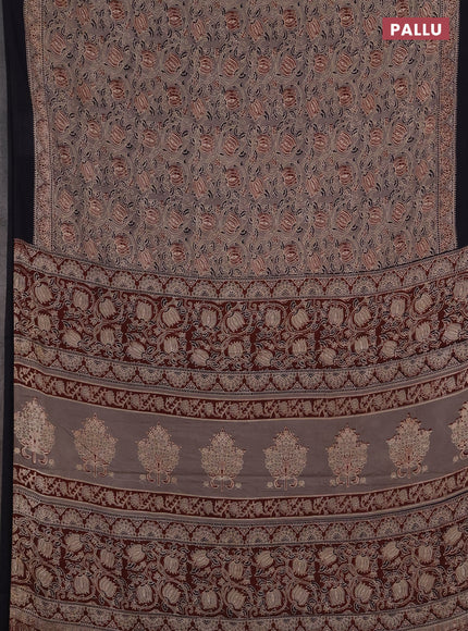 Jaipur cotton saree grey and navy blue with allover prints and printed border