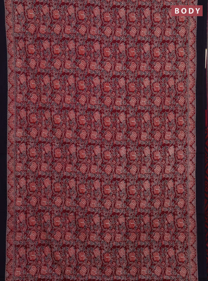 Jaipur cotton saree dark magenta pink and navy blue with allover prints and printed border