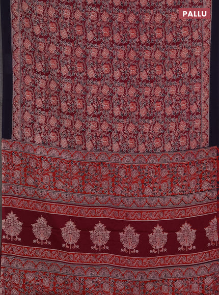 Jaipur cotton saree dark magenta pink and navy blue with allover prints and printed border