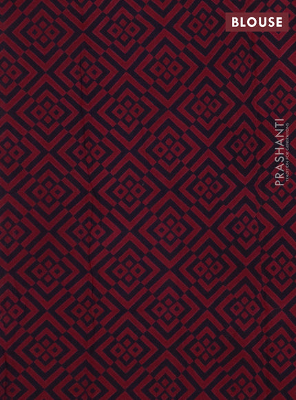 Jaipur cotton saree dark magenta pink and navy blue with allover prints and printed border