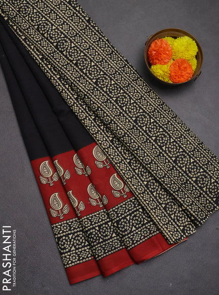 Jaipur cotton saree black and maroon with plain body and long printed border