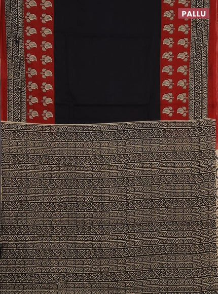 Jaipur cotton saree black and maroon with plain body and long printed border