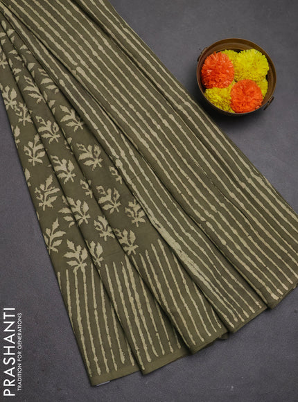 Jaipur cotton saree elaichi green with allover butta prints and printed border