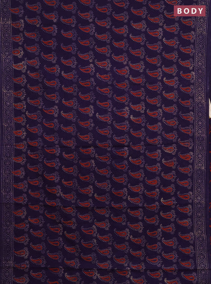 Jaipur cotton saree deep purple with allover paisley butta prints and printed border