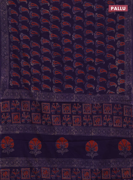 Jaipur cotton saree deep purple with allover paisley butta prints and printed border