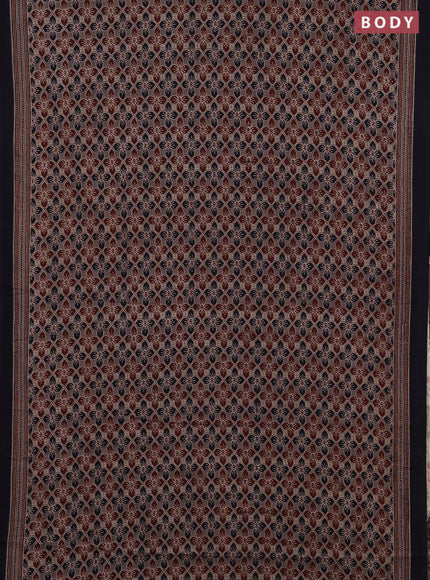 Jaipur cotton saree grey and navy blue with allover ajrakh prints and printed border