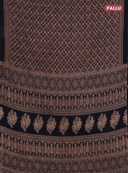 Jaipur cotton saree grey and navy blue with allover ajrakh prints and printed border