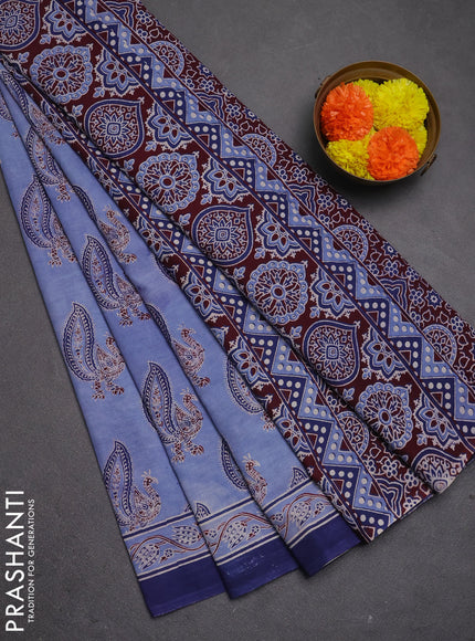Jaipur cotton saree pastel blue and blue with allover annam butta prints and printed border