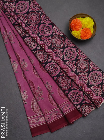 Jaipur cotton saree mauve pink and maroon with allover annam butta prints and printed border