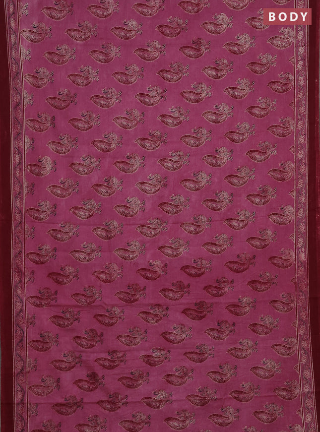 Jaipur cotton saree mauve pink and maroon with allover annam butta prints and printed border