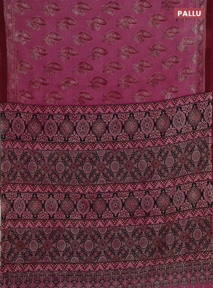 Jaipur cotton saree mauve pink and maroon with allover annam butta prints and printed border