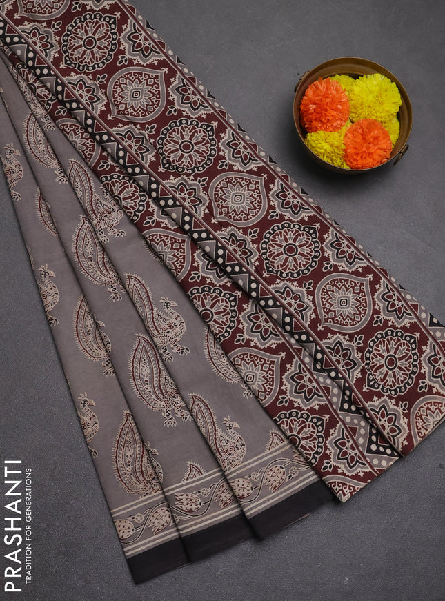 Jaipur cotton saree grey with allover annam butta prints and printed border