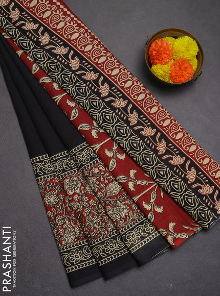 Jaipur cotton saree black and maroon with plain body and long printed border