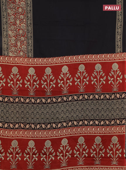 Jaipur cotton saree black and maroon with plain body and long printed border