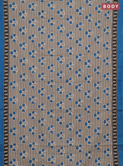Jaipur cotton saree beige and teal blue with allover prints and printed border