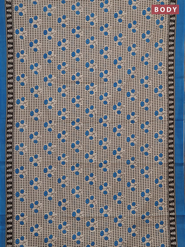 Jaipur cotton saree beige and teal blue with allover prints and printed border