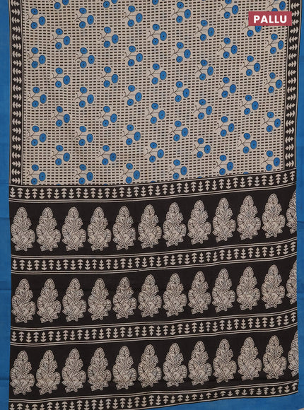 Jaipur cotton saree beige and teal blue with allover prints and printed border