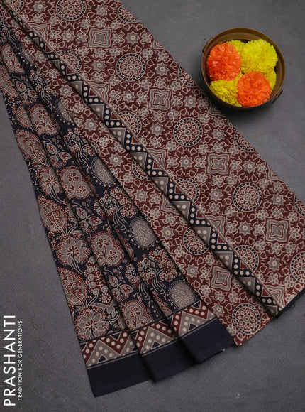Jaipur cotton saree grey and navy blue with allover prints and printed border