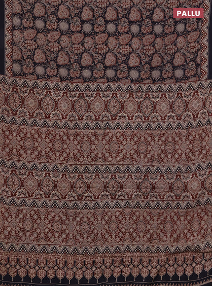 Jaipur cotton saree grey and navy blue with allover prints and printed border