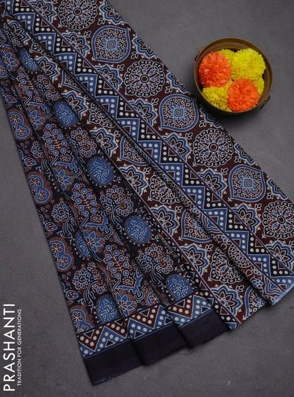 Jaipur cotton saree indigo blue and navy blue with allover prints and printed border