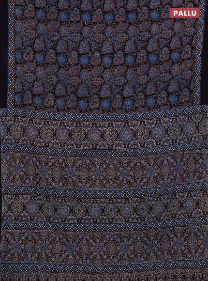 Jaipur cotton saree indigo blue and navy blue with allover prints and printed border