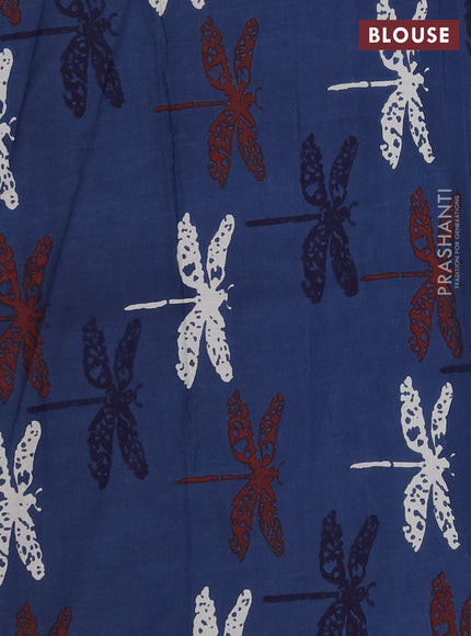 Jaipur cotton saree indigo blue and navy blue with allover prints and printed border