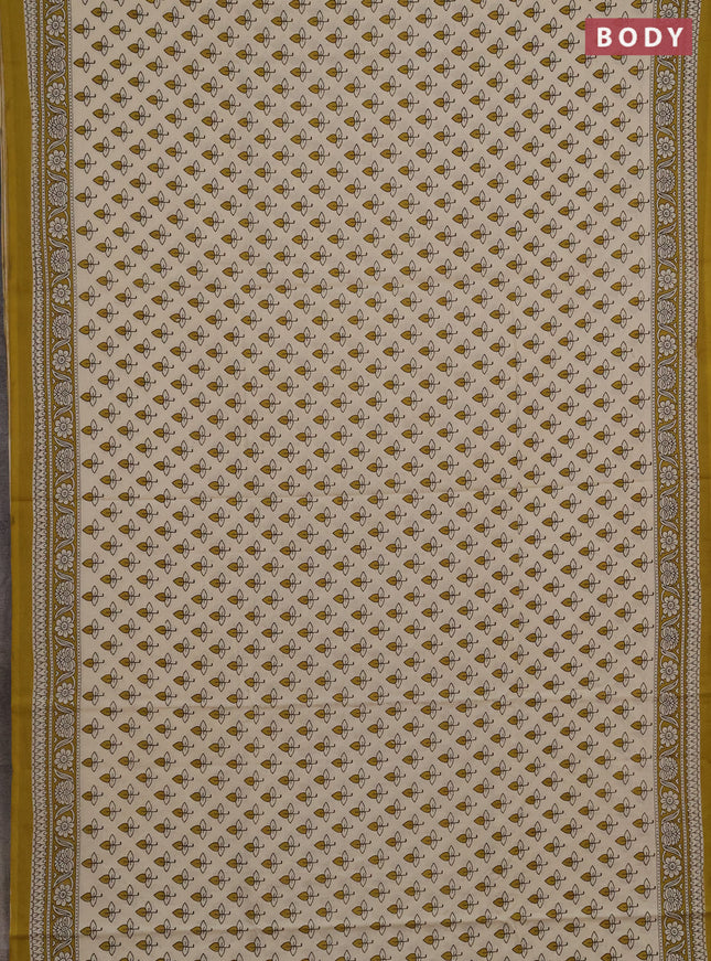 Jaipur cotton saree beige and mustard green with allover butta prints and printed border