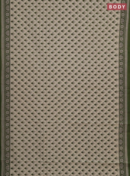Jaipur cotton saree beige and sap green with allover butta prints and printed border