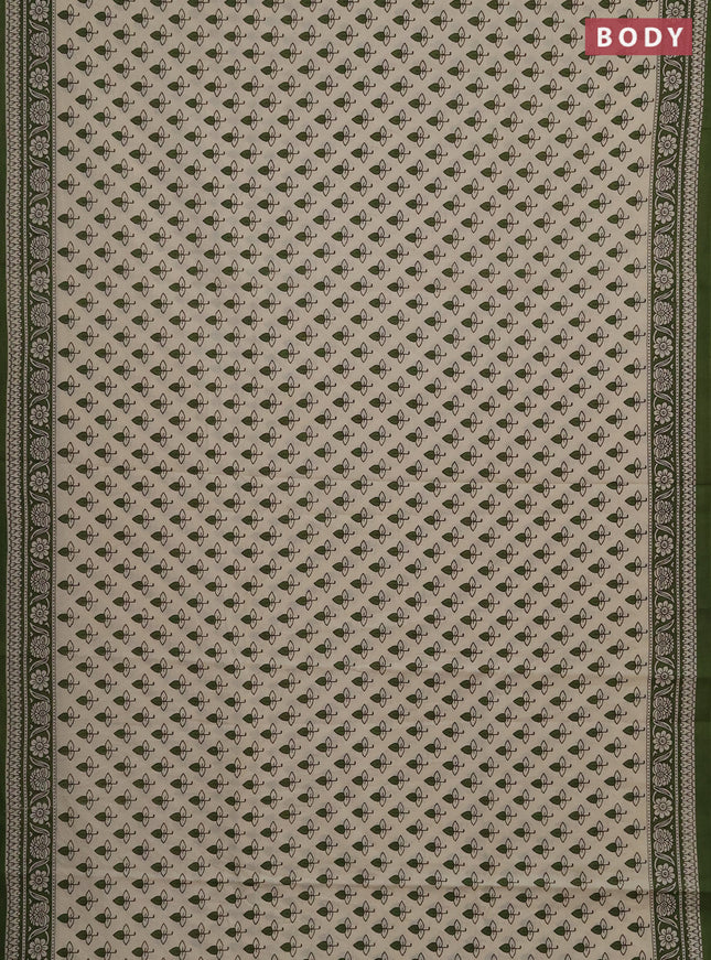 Jaipur cotton saree beige and sap green with allover butta prints and printed border
