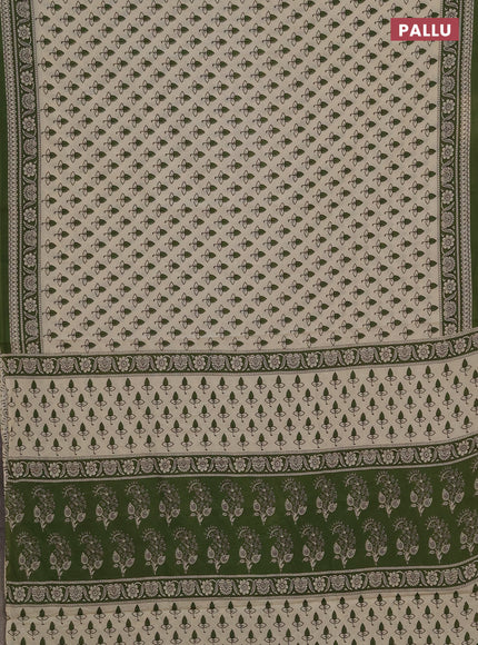 Jaipur cotton saree beige and sap green with allover butta prints and printed border