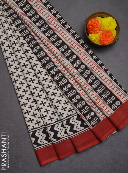 Jaipur cotton saree beige and maroon with allover prints and printed border