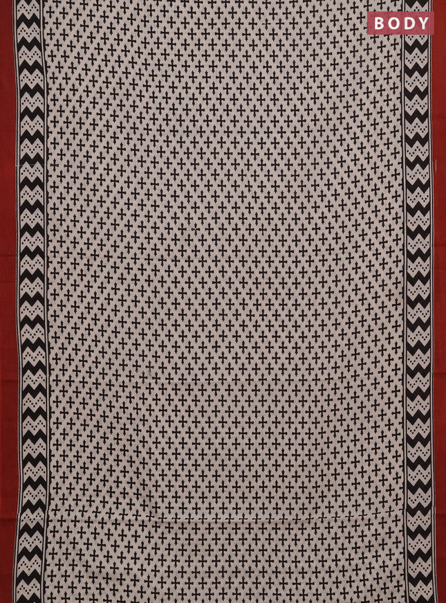 Jaipur cotton saree beige and maroon with allover prints and printed border
