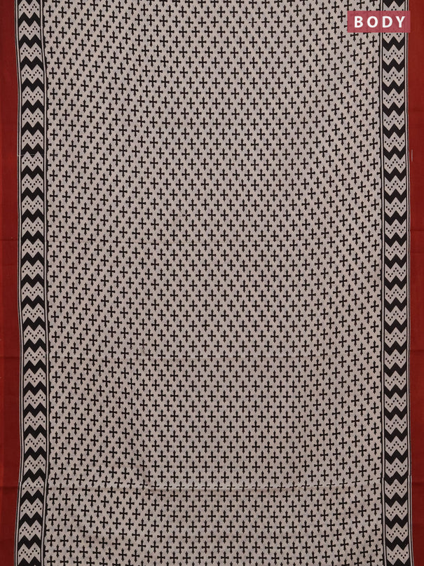Jaipur cotton saree beige and maroon with allover prints and printed border