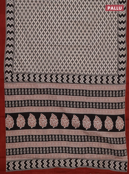 Jaipur cotton saree beige and maroon with allover prints and printed border