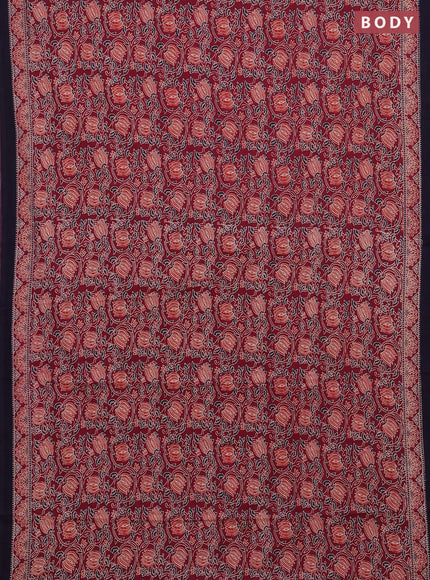 Jaipur cotton saree wine shade and navy blue with allover prints and printed border