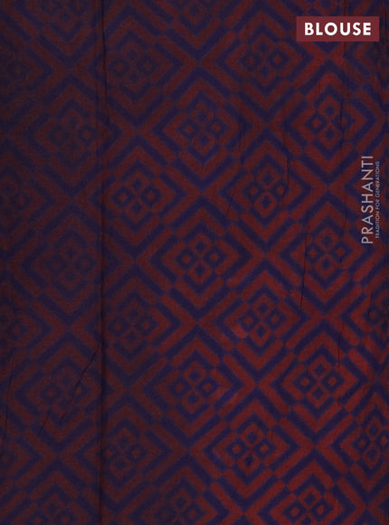 Jaipur cotton saree wine shade and navy blue with allover prints and printed border