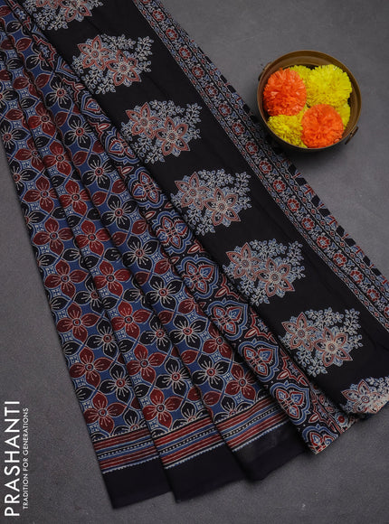 Jaipur cotton saree indigo blue and navy blue with allover ajrakh prints and printed border