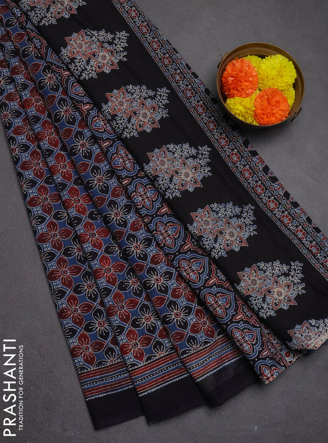 Jaipur cotton saree indigo blue and navy blue with allover ajrakh prints and printed border