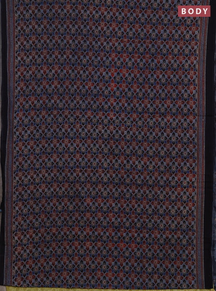 Jaipur cotton saree indigo blue and navy blue with allover ajrakh prints and printed border